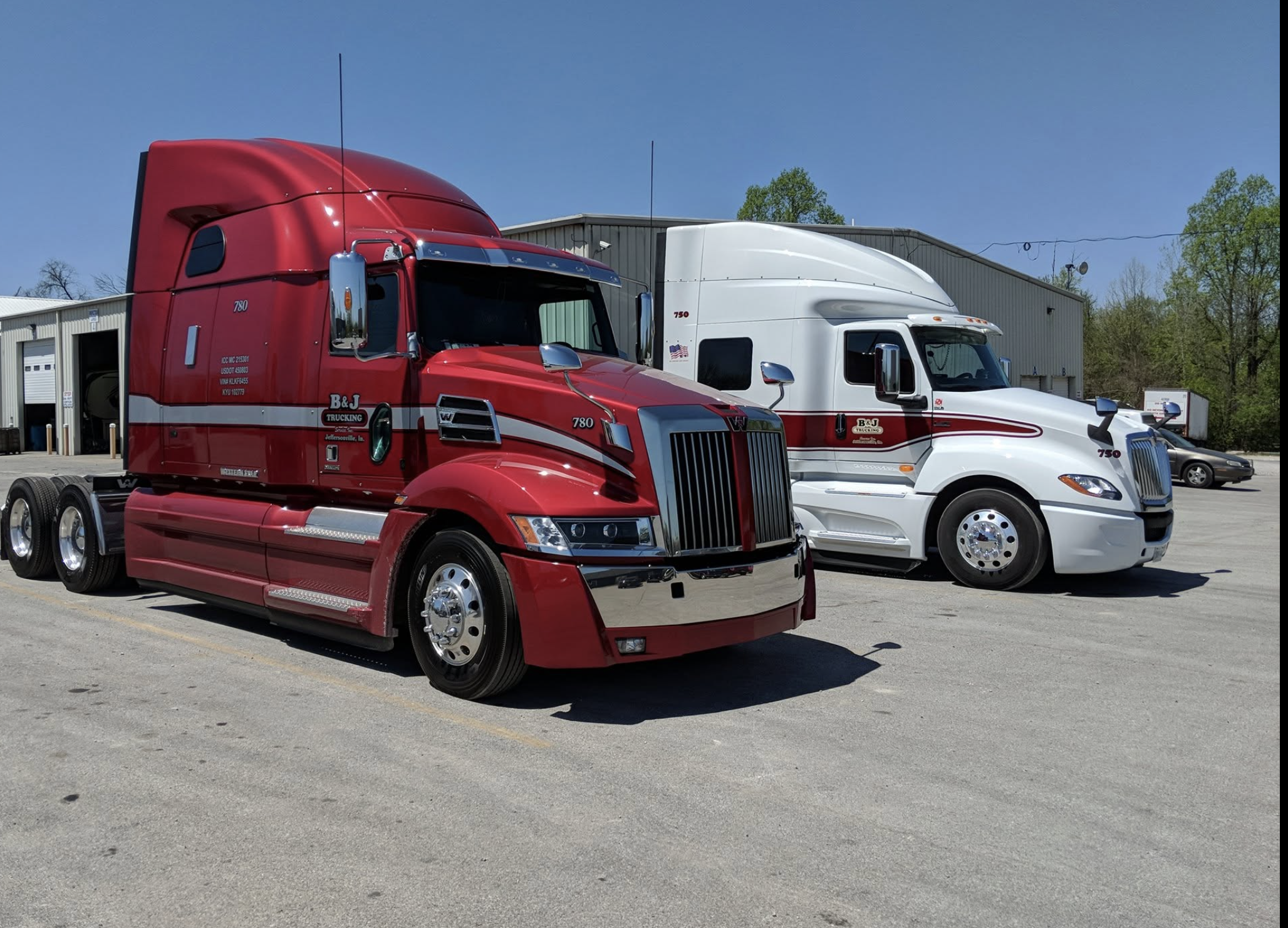 BJ Trucking Western Star tractors in the yard